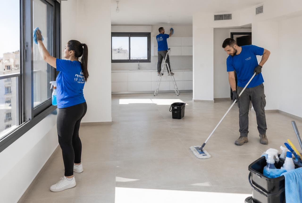 צוות תהל מבצע ניקיון יסודי בדירה לאחר שיפוץ